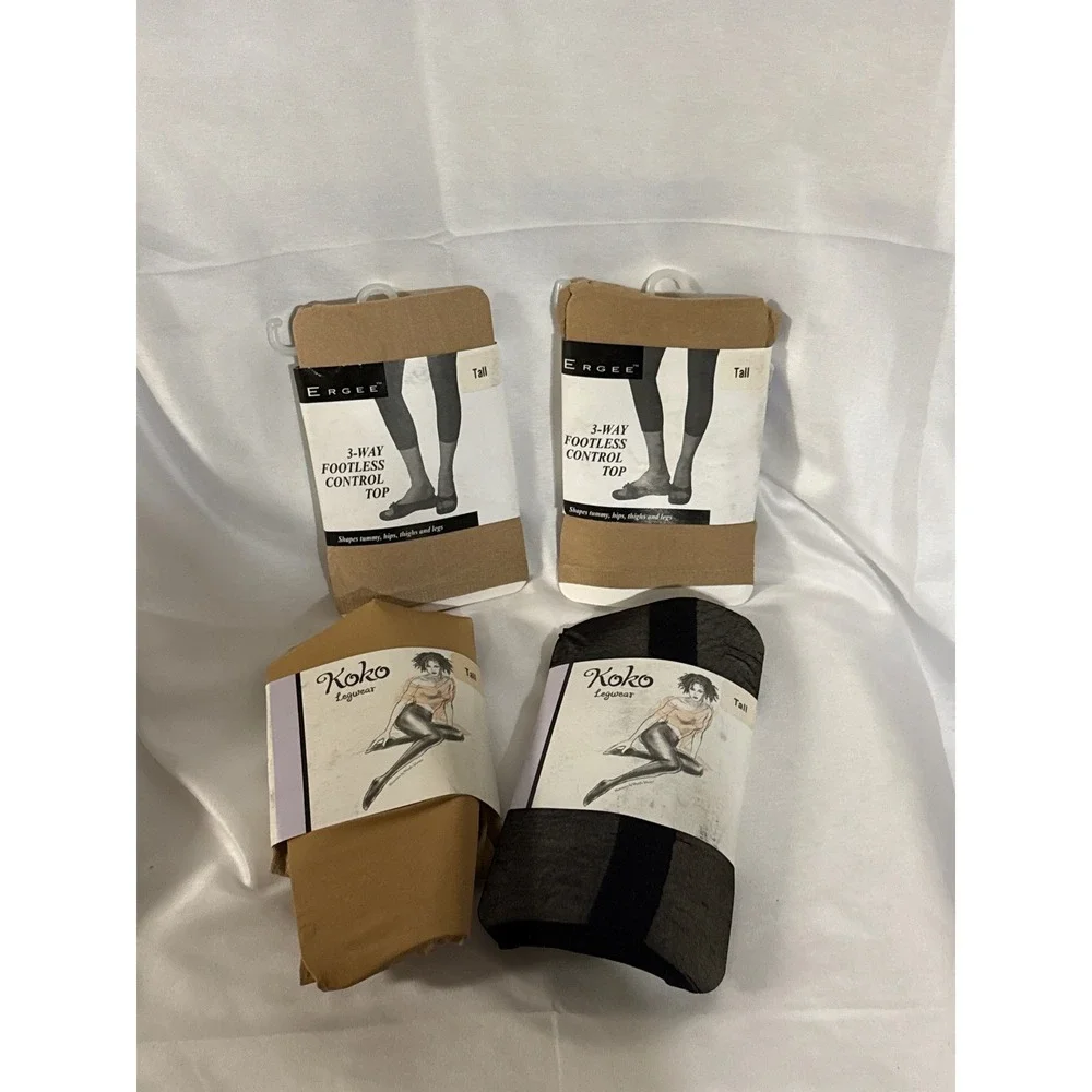Koko & Ergee‎ Footless Control Top Tights Tall Brown Black Tan Lot 4